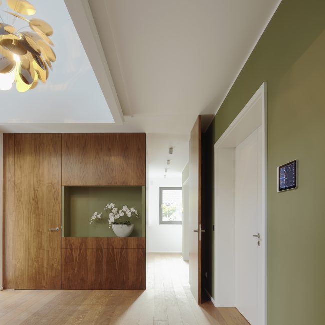 Dusseldorf,Germany,Plank floor and walnut wall covering in home